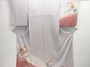 手描き友禅草花に鳥模様訪問着
